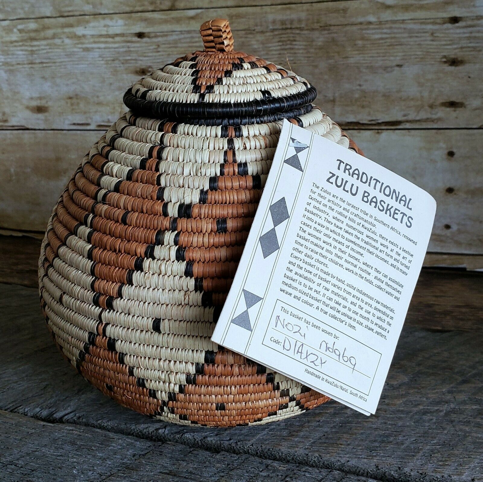 Traditional Zulu African Beer Hand Woven Tribal Basket Kwazulu Diamond Zulus New