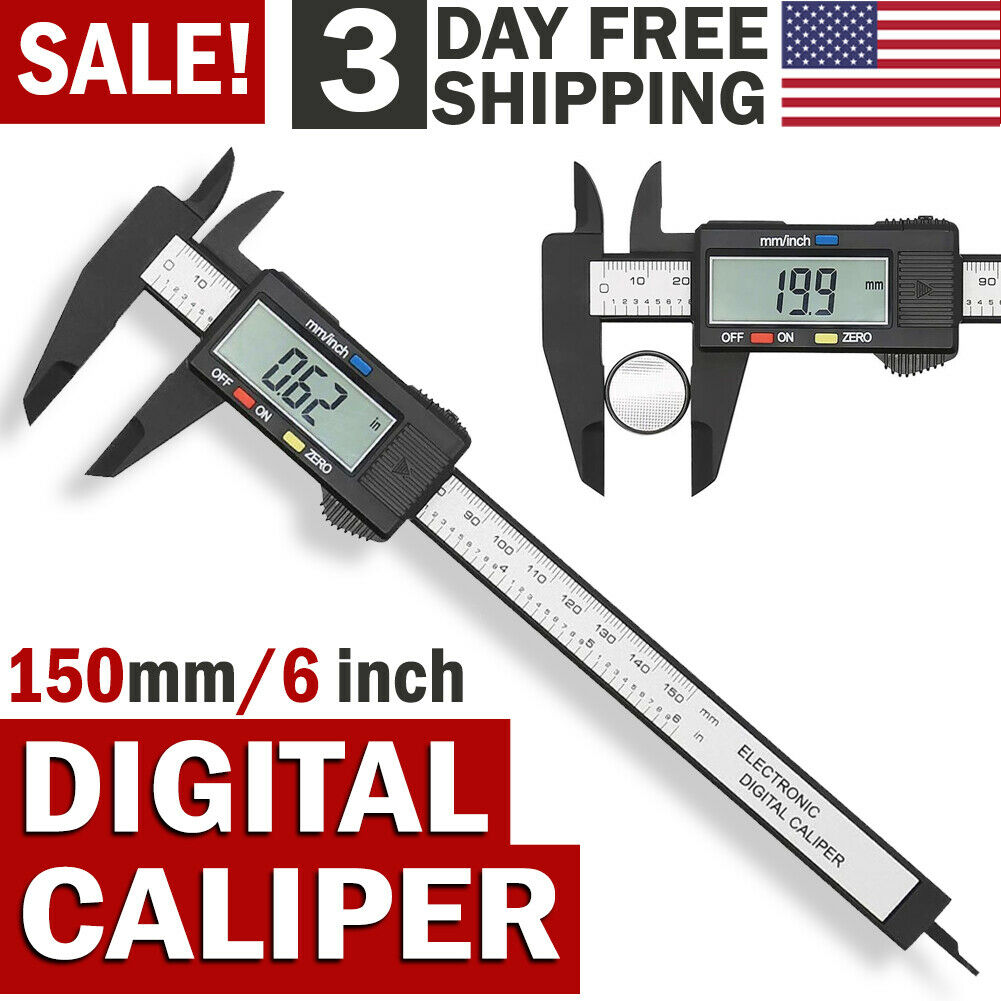Digital Caliper Electronic Gauge Carbon Fiber Vernier Micrometer Ruler 150mm 6"